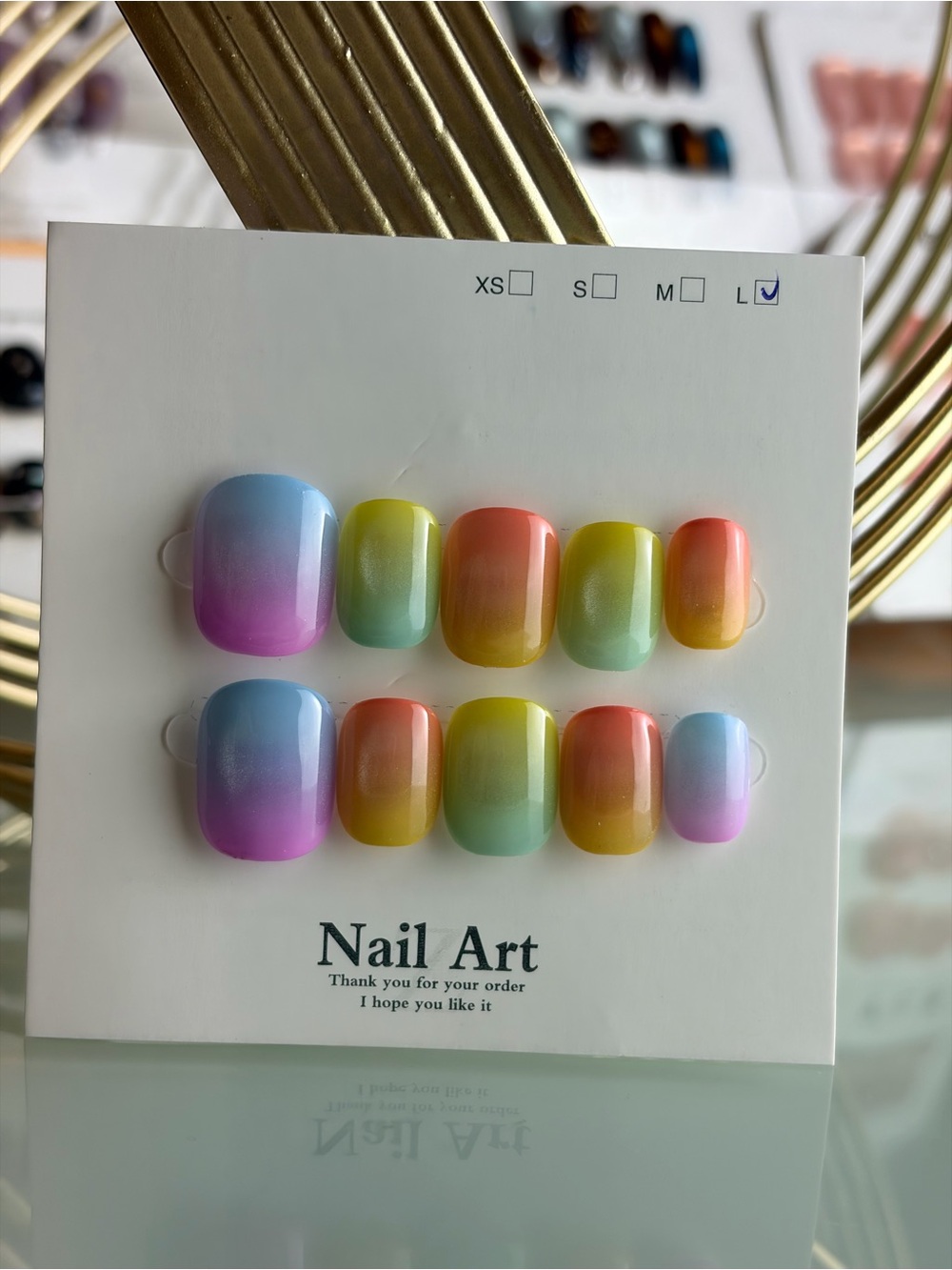Multi-Color Gradient Press-On Nails - Pastel Rainbow Medium